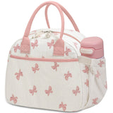 Carry bloom Lunch Box for Women, Insulated Lunch Bag Cute Corduroy Lunchbag Reusable Lunchbox for Work (bow pink upgraded)