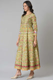W Green Floral Printed Glitter Anarkali Kurta For Women Green Xl