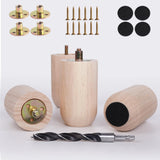 PBUY 4 Inch Unfinished Wooden Furniture Legs Set of 4 - Solid Wood Cylindrical Replacement Feet for Table, Couch, Sofa, Chair &