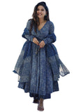 Anni Designer Women'S Rayon Viscose Anarkali Printed Kurta With Palazzo & Dupatta (Sinners Blue_L_Blue_Large),Blue,L
