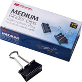 Officemate International Corp. 99050 Binder Clips,Medium,11/4Inch Wide,5/8Inch Cap, 12/BX, Black/Silver