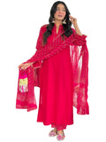 Anni Designer Women'S Rayon Viscose Straight Bandhej Printed Kurta With Pant & Dupatta (Kriva Pink-Vks01_Xl_Pink_X-Large),Pink,XL,,,
