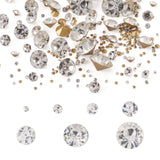 Beadthoven 2600Pcs Glass Pointed Back Rhinestone 7 Sizes Glitter Mini Crystal Faceted Diamond Gems Beads Gold Plated Back for Na