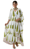 Sugathari Women's White Georgette Anarkali Floral Printed Kurta with Pant & Dupatta (Dress 113 White XL)