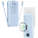 Portable Charger, 10000mAh 22.5W Fast Charging Power Bank with Built in Cable & Wall Plug, Travel Essential Battery Pack with LE