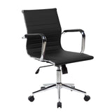 PU Leather Office Chair with Padded Armrests, Mid-Back Desk Chair with Chrome Base, Black