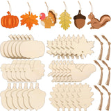 60 Pieces Fall Thanksgiving Unfinished Wooden Ornaments Maple Leaves Pumpkin Wood Cutout Squirrel Acorn Blank Wooden Ornament fo