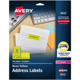 Avery Printable Address Labels with Sure Feed, 1 x 2-5/8, Neon Yellow, 750 Blank Mailing Labels (5972)