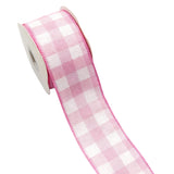 Meseey Pink and White Plaid Wired Ribbon 2-1/2 Inch x 10 Yard Buffalo Check Ribbons for Crafts,DIY Projects,Gift Wrapping,Big Bo