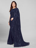 Pratham Blue Womens Sequins Georgette Fancy Saree With Blouse Piece (Pb-235_Blue)