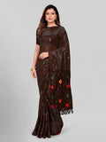 Pratham Blue Women'S Sequins Georgette Fancy Saree With Blouse Piece (Pb-285_Brown)