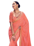 Satrani Womens Knit Pure Georgette Saree (2555S281N_Light Orange)