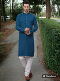 Lookmark Present Men'S Pure Rayon Chikankari Sequins Kurta||Men'S Chikankari Rama Coloured Kurta|| Az-Lm-Og-Kurta 11 Rama-Xl