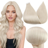 Full Shine Tape in Hair Extensions Human Hair 22 Inch Blonde Human Hair Extensions Color 1000 White Blonde Double Sided Adhesive