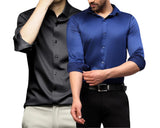 DEELMO Combo of Mens Stylish Solid Satin Casual Shirt for Men Full Sleeves| Poly Satin Silk Shirt Pack of 2, BLACK-R BLUE, XXL