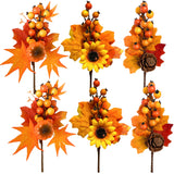 Adurself 6 Pack Fall Stems Artificial Berry Picks Fall Picks with Pine Cone Sunflowers Pumpkin Maple Leaves Branches Decorations