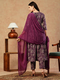 Gosriki Women'S Cotton Blend Anarkali Printed Kurta With Pant & Dupatta (Dabu Wine-Fka-Gs_Xxl_Wine_Xx-Large),Wine,2,B0CTXH7M9B