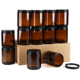 18 Pack Amber Glass Jars, 8 Oz Thick Amber Round Glass Jars, with Black Metal Lids, for Spice, Liquid, Sample, Leakproof and Dis
