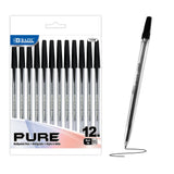 BAZIC Products Ballpoint Pen Pure Black Color Stick Pens, 1.0 mm Bold Point Smooth Writing, for Office School Teacher (12/Pack), 1-Pack