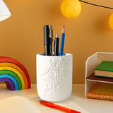 THE GREY BLEND Handcrafted Concrete Pen Stand for Table | White Desk Organizer, Comb Holder & Multipurpose Brush Holder (White,