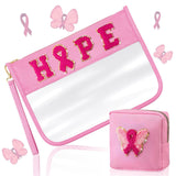 SUILU 2 Pcs H&PE Gifts Cosmetic Makeup Bag with Chenille Letter Patch,with Handles PVC Waterproof Clear Makeup Bag,Portable Toil