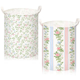CroBlissful 2 Pcs Floral Laundry Basket Coquette Storage Basket for Girls Flower Nursery Hamper with Handles Foldable Waterproof