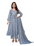 rangita Grey Silk Blend Embroidered Calf Length Flared Kurta with Pant and Dupatta | Kurta Set For Women_XL