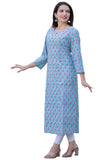 Anni Designer Women'S Cotton Blend Traditional Straight Printed Kurta (Shabar Blue_M_Blue_Medium),Blue,M,,,