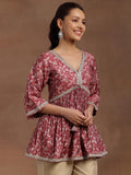 Libas Women'S Silk Blend Floral A-Line Kurti (291590R Pink Pink L