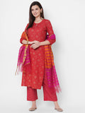 Gosriki Women'S Cotton Blend Straight Printed Kurta And Palazzos & Dupatta (Client Nw Red_S-Go_Red_Small),Red,,B0B9L7VV8P