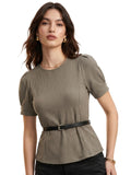 Selvia Lycra Round Neck Top For Women With Belt, Tops For Women Western, Top For Women Stylish (1340Tk16451M_Dusty Beige)