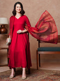 Anni Designer Women'S Rayon Blend Solid Anarkali Kurta With Pant & Dupatta (Magic-Red-Nb_Xl_Red_X-Large),Red,XL,,,