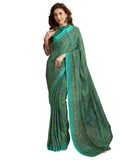 Satrani Women's Silk Crepe Paisley Printed Saree with Unstitched Blouse Piece (3844S2732N_Teal Green)