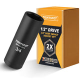 TIGHTSPOT 1/2 Inch Drive 3/4 Inch Deep Impact Socket with Anti-Rounding 6 Point Design, Heat-Treated CRV Steel