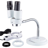 AmScope - 8X Binocular Stereo Microscope w/ 360 Revolve + 8W Fluorescent Ring Light - Gooseneck Illuminator Set for Dental, Lab,