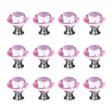 IQUALITE 12pcs Diamond Shape Crystal Glass 30mm Cabinet Drawer Knob Pink