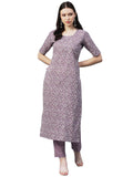 Anni Designer Women'S Cotton Blend Straight Floral Printed Kurta Pant Set (Batakli-Purple-Sm_3Xl_ Purple_Xxx-Large),Purple,3XL