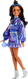Barbie Deluxe Style Doll #7 in Metallic Blue Top and Skirt, Wavy Brown Hair, Accessories Like Silvery Jewelry, Crystal Handbag a
