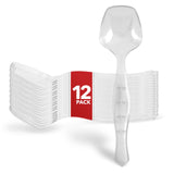 12 Count Disposable Clear Plastic Serving Utensils for Catering, Weddings, Holidays and More, Large Plastic Buffet Spoons, Stock