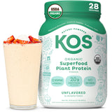 KOS Vegan Protein Powder, Unflavored & Unsweetened - Low Carb Pea Protein Blend, Organic Superfood Rich in Vitamins & Minerals -