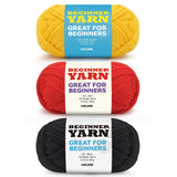 3x60g Yellow+Red+Black Yarn for Crocheting and Knitting;3x66m (72yds) Cotton Yarn for Beginners with Easy-to-See Stitches;Worste