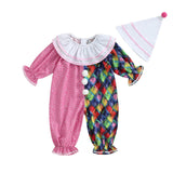 Thorn Tree Toddler Halloween Outfits Baby Boy Girl Clown Costume Contrast Color Long Sleeve Jumpsuit Hat Smocked Outfits (Pink,