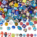 PONABEADIY 1 Box 150PCS 10 Styles 8MM Millefiori Beads Handmade Lampwork Glass Round Cube Flat Flower Heart Mosaic Flowers Loose