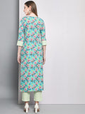 Anni Designer Women'S Cotton Blend Straight Printed Kurta With Palazzo (Jyithi Grey_L_ Grey_Large),Grey,L,Cotton Blend,Straight,Palazzo
