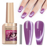 Bevimee Purple Cat Eye Gel Nail Polish, Magnetic Nail Polish Mirror Glass Smoothie Cateye UV Gel Polish Holographic for Nails Ar