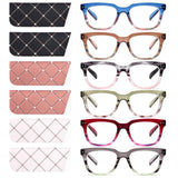 CHOFILORD 6 Pack Fashion Reading Glasses for Women Men Blue Light Blocking Oversized Square Readers with Spring Hinge (Mixed A2,