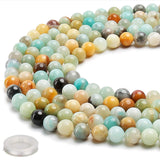 70PCS Natural 8MM Healing Gemstone, Amazonite Energy Stone Round Loose Beads, Semi-Precious Crystal Beads with Free Elastic Stri