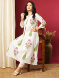Anni Designer Women'S Rayon Viscose A-Line Printed Kurta With Pant (Pnil White-Vks01_Xxl_White_Xx-Large),White,2XL,,,