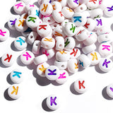 Yiizzxin 200pcs Colorful Acrylic Letter K Beads,4x7mm Round Flat Multicolor Letter K Beads,White Background Mixed Color Alphabet