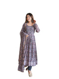 Wedani Women Floral Print Anarkali Kurta With Pant And Duptta (Large Black-1),Black-1,L